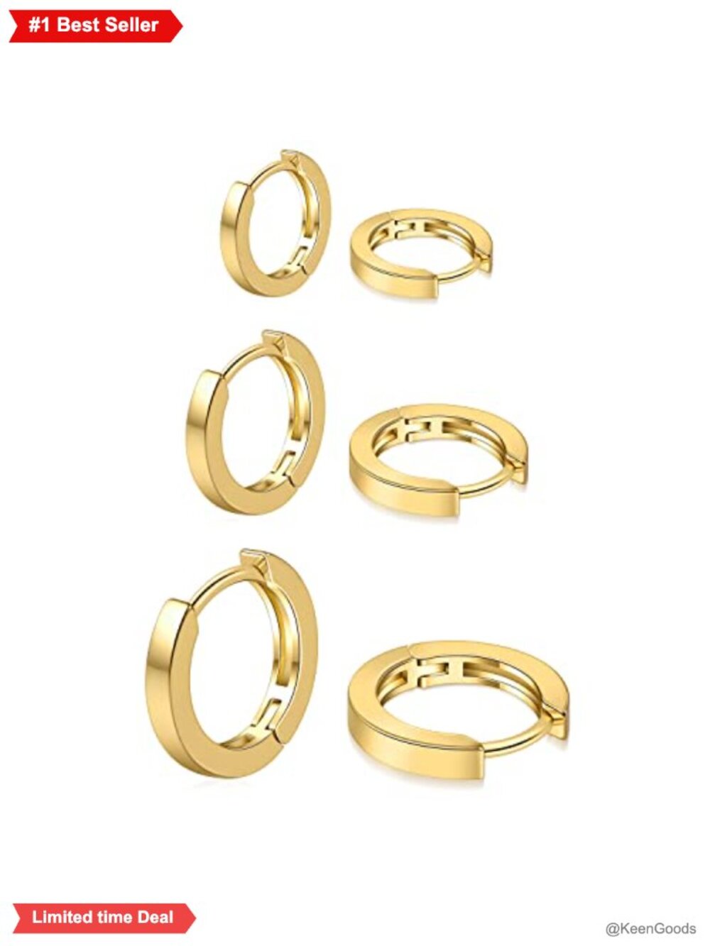 3 Pairs Small Gold Plated Hoop Huggie Earrings Set Women Men